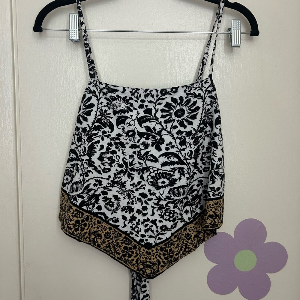 Black and White Floral Camisole with Gold Accents